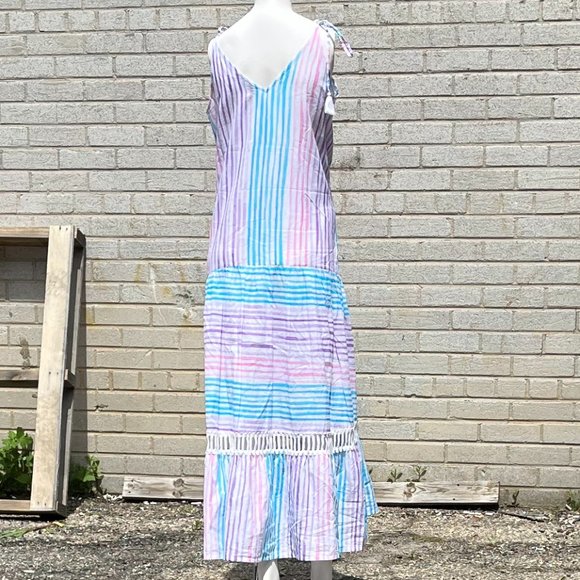 BINDU TIERED STRIPPED MAXI DRESS NWOT SIZE L - Picture 2 of 4